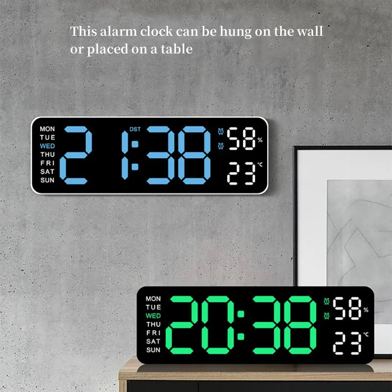 Horloge Murale Digitale 9 Pouces – Heure, Température, Humidité & Réveil