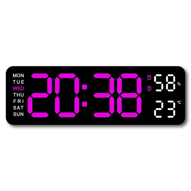 Horloge Murale Digitale 9 Pouces – Heure, Température, Humidité & Réveil