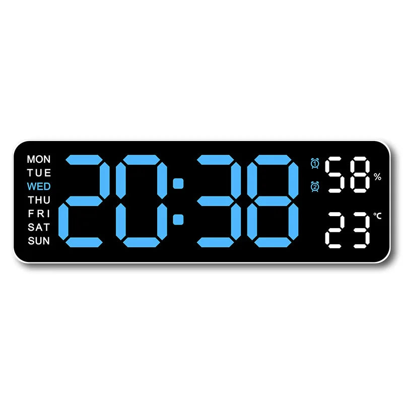 Horloge Murale Digitale 9 Pouces – Heure, Température, Humidité & Réveil