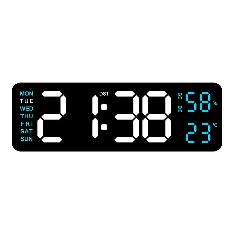Horloge Murale Digitale 9 Pouces – Heure, Température, Humidité & Réveil