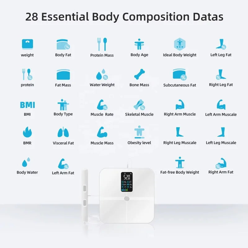 Pèse-Personne Intelligent 8 Électrodes – Poids, IMC & Masse Musculaire