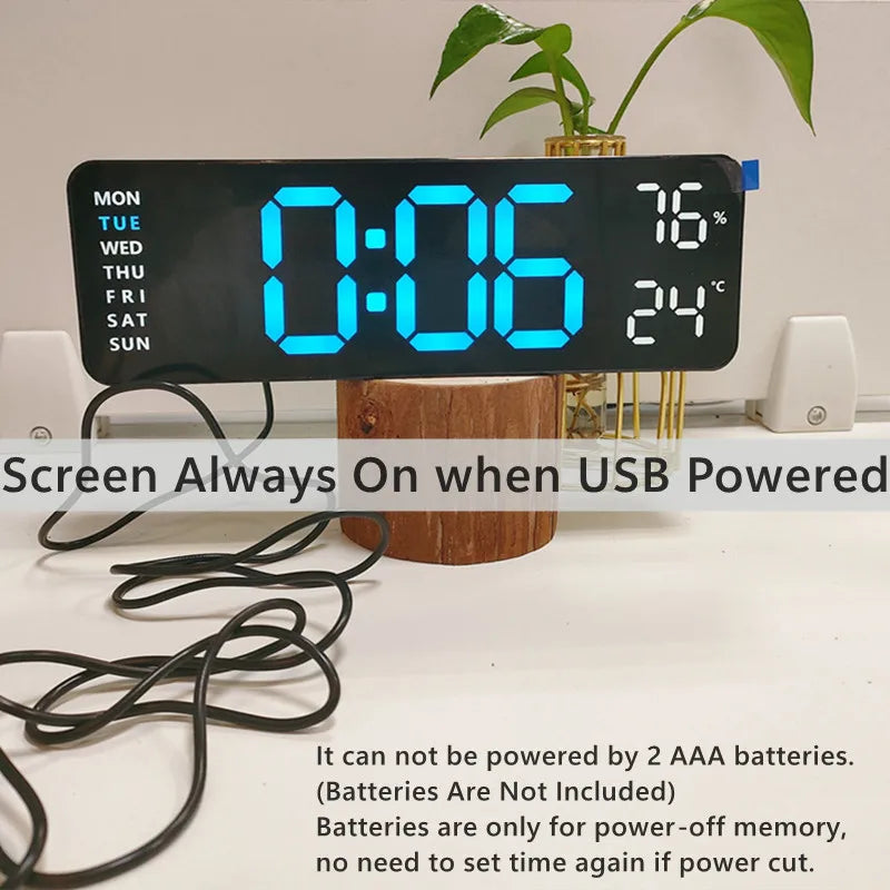 Horloge Murale Digitale 9 Pouces – Heure, Température, Humidité & Réveil