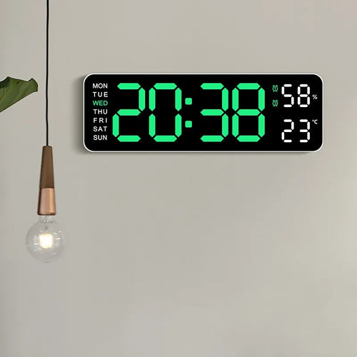 Horloge Murale Digitale 9 Pouces – Heure, Température, Humidité & Réveil
