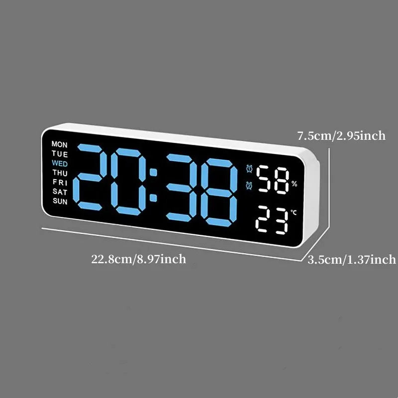 Horloge Murale Digitale 9 Pouces – Heure, Température, Humidité & Réveil