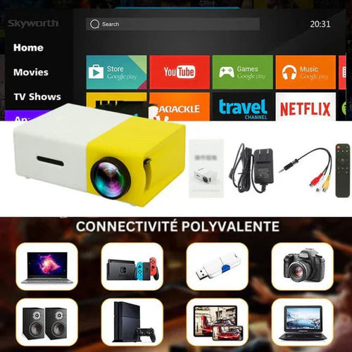 Mini Projecteur 1080p Portable – Écran jusqu'à 80 pouces partout